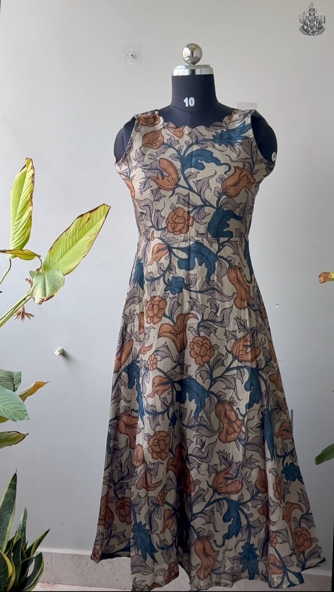 Kalamkari Floral - Beige & Teal Blue Women's Frock