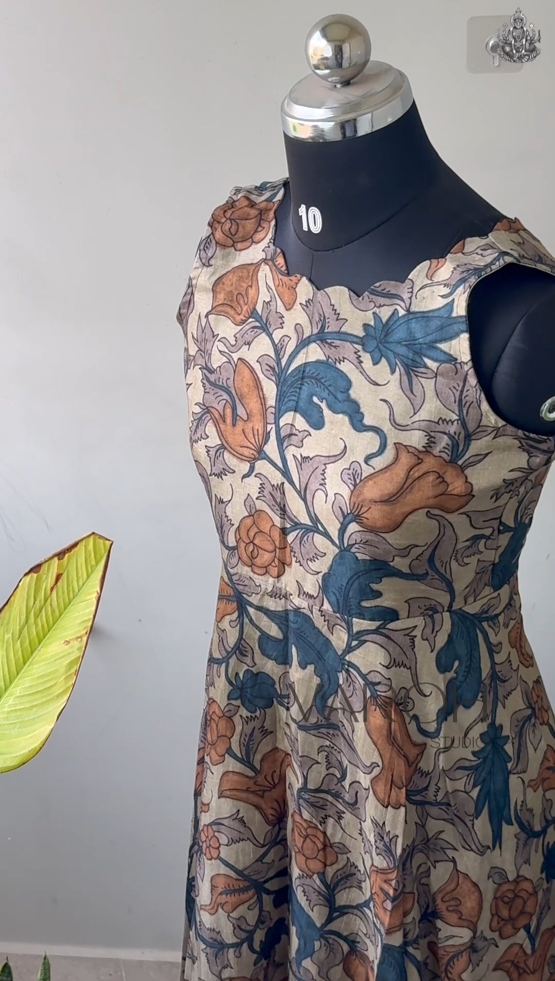 Kalamkari Floral - Beige & Teal Blue Women's Frock