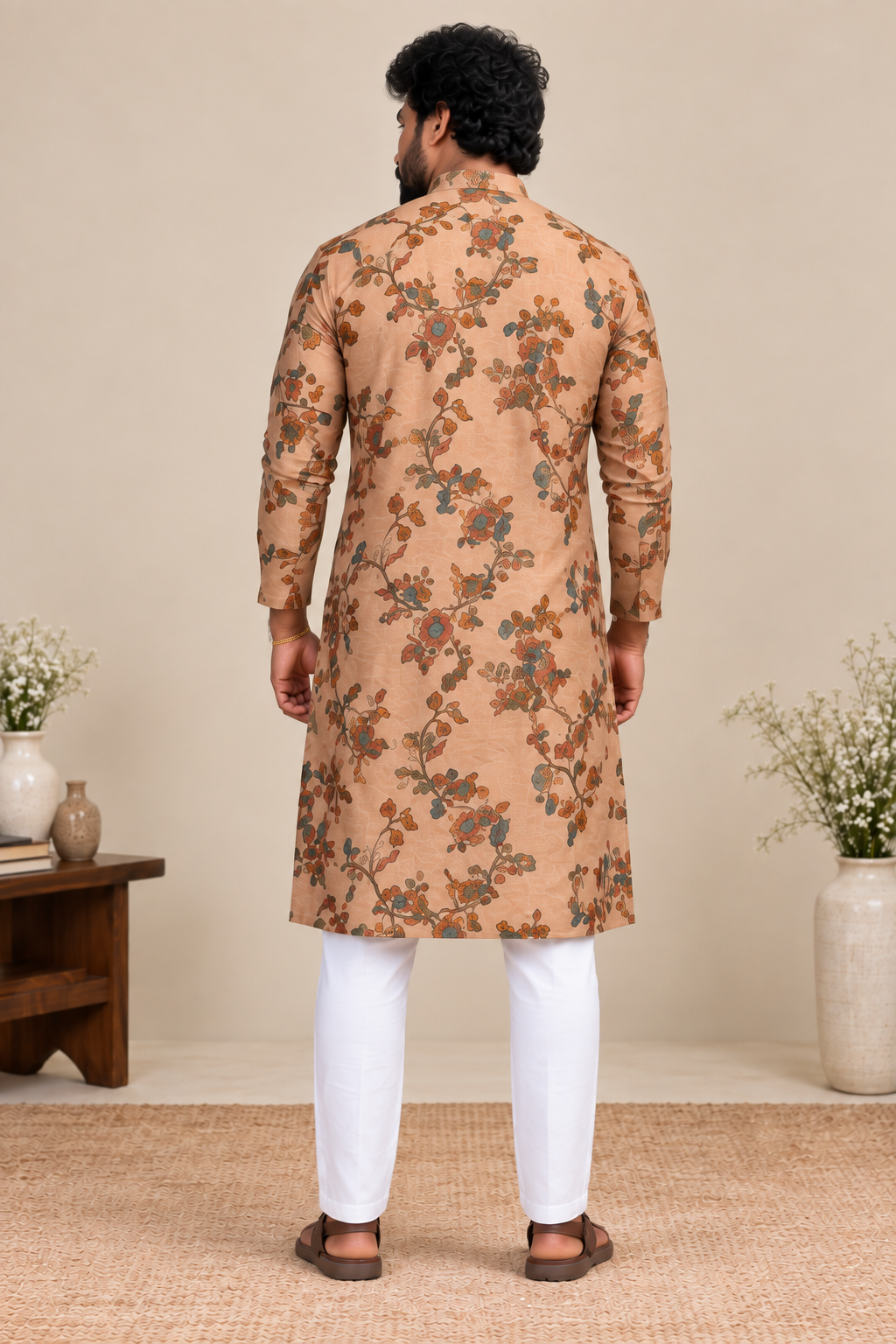 Peach Premium Mogra Chanderi elegant floral Kalamkari Kurta
