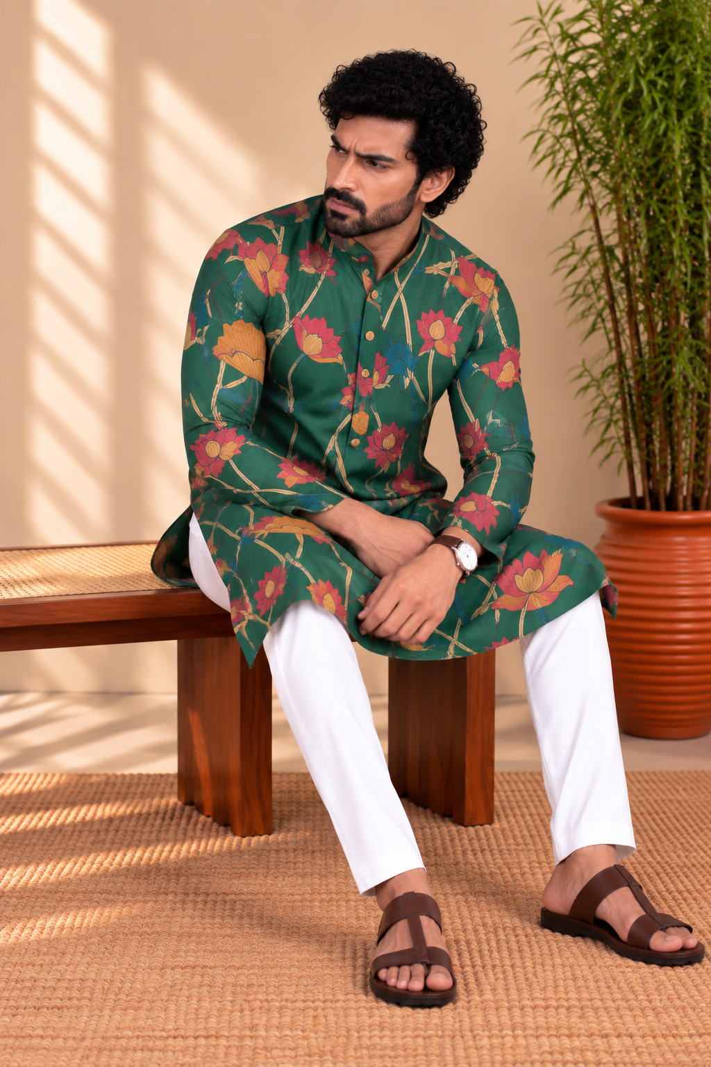 Emerald Green Floral Kalamkari Kurta – Mogra Chanderi