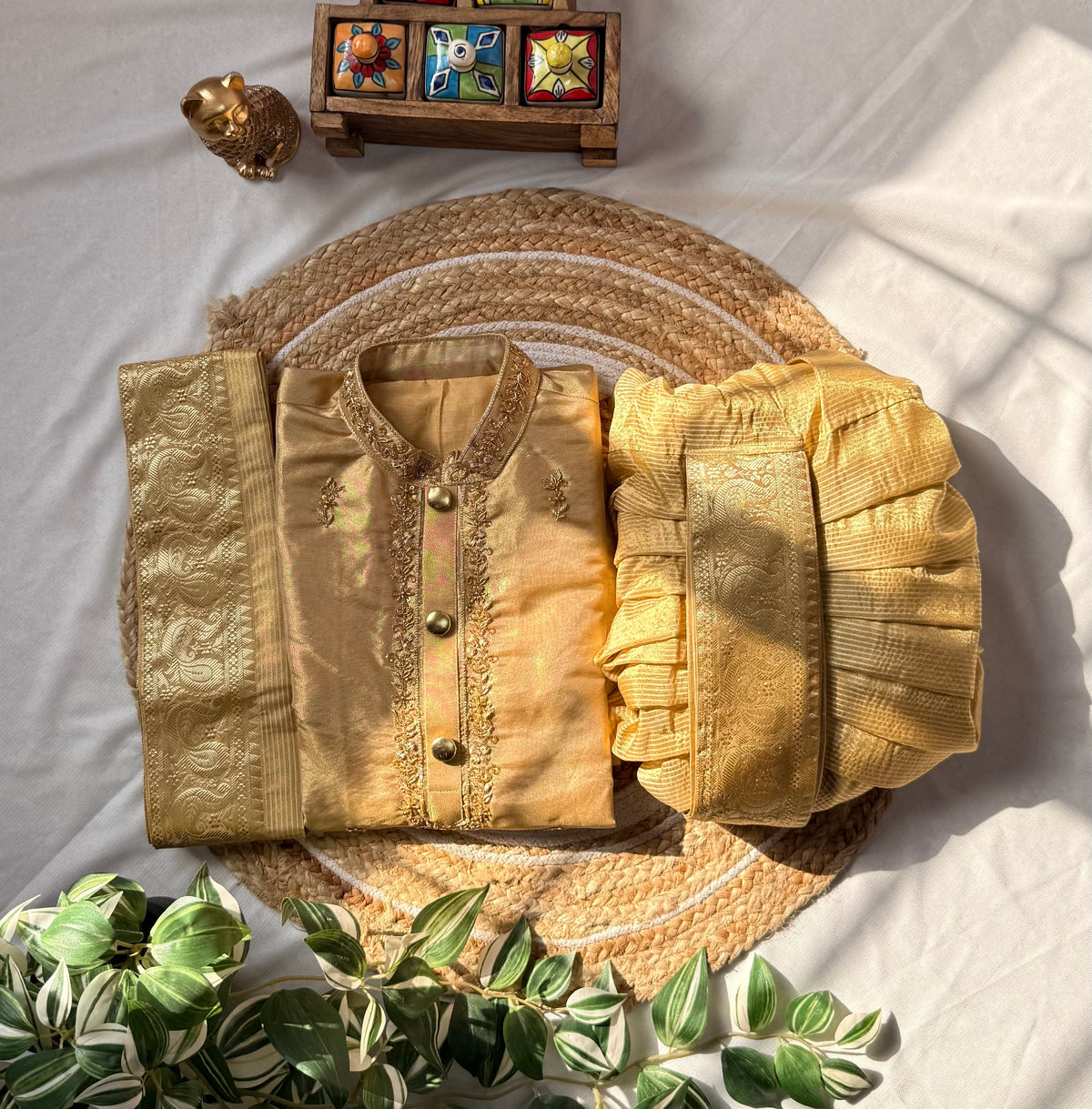 Gold Tissue Silk Dhoti Set
