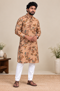 Peach Premium Mogra Chanderi elegant floral Kalamkari Kurta
