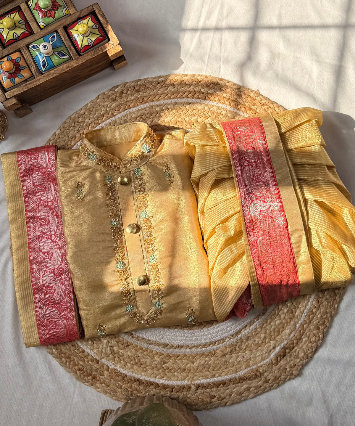 Gold Tissue Silk Dhoti Set