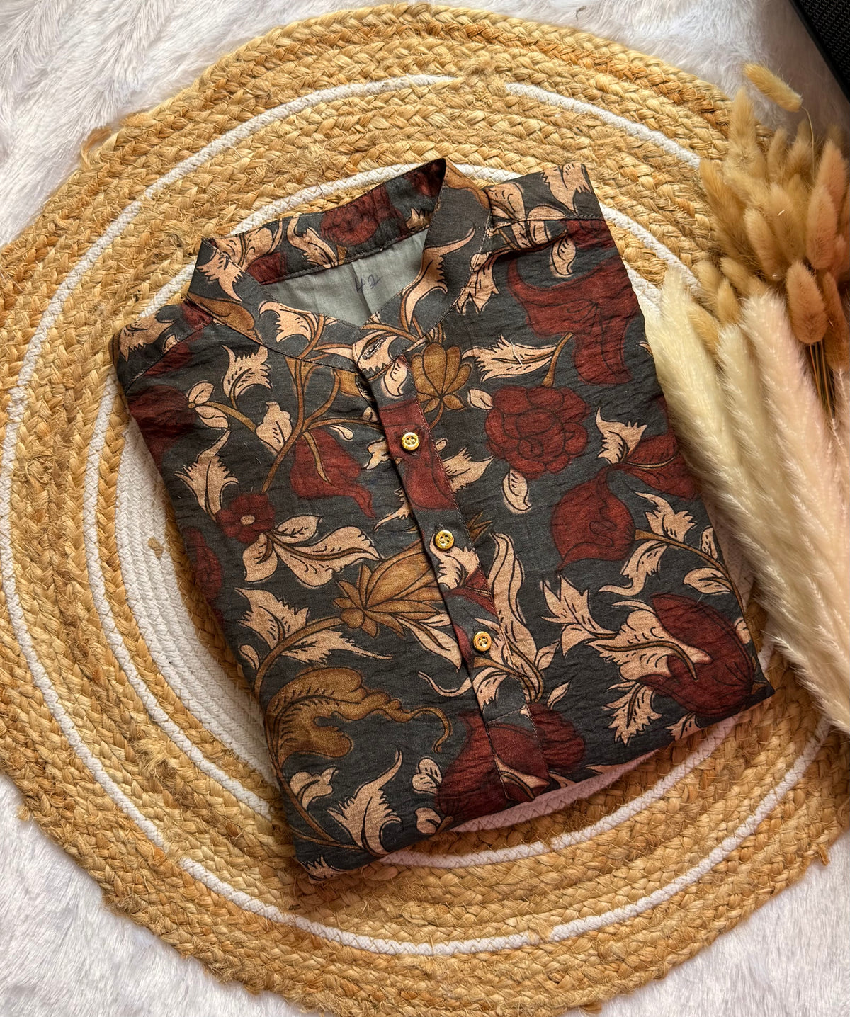 Slate Blue Floral Kalamkari Kurta – Mogra Chanderi