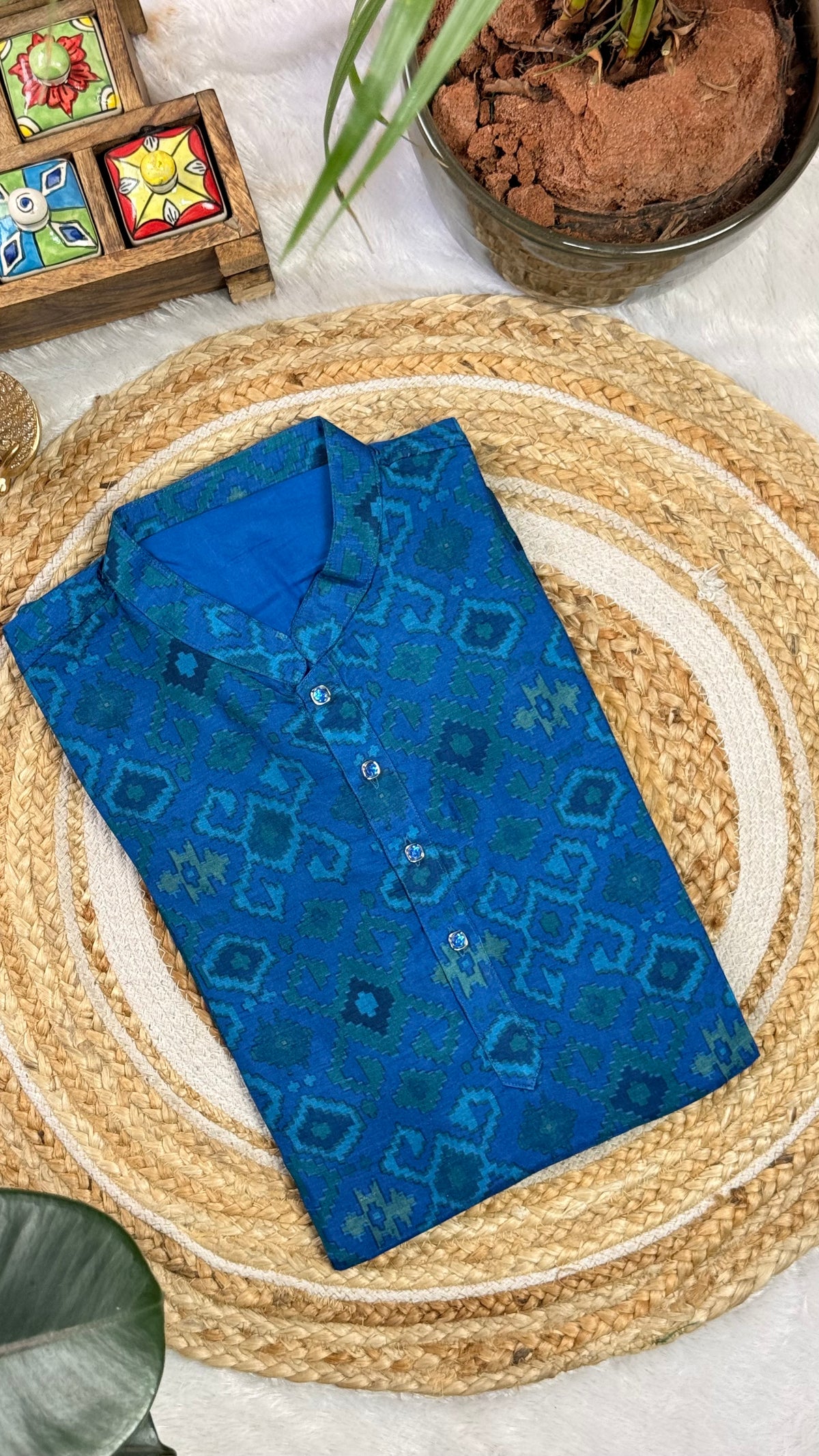 Royal Blue Ikat Heritage Kurta