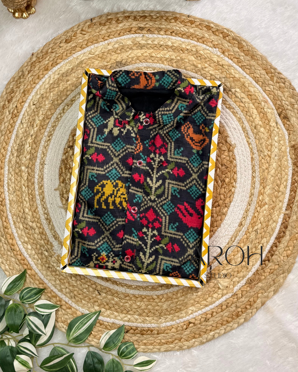 Black Patola Floral Men’s Kurta