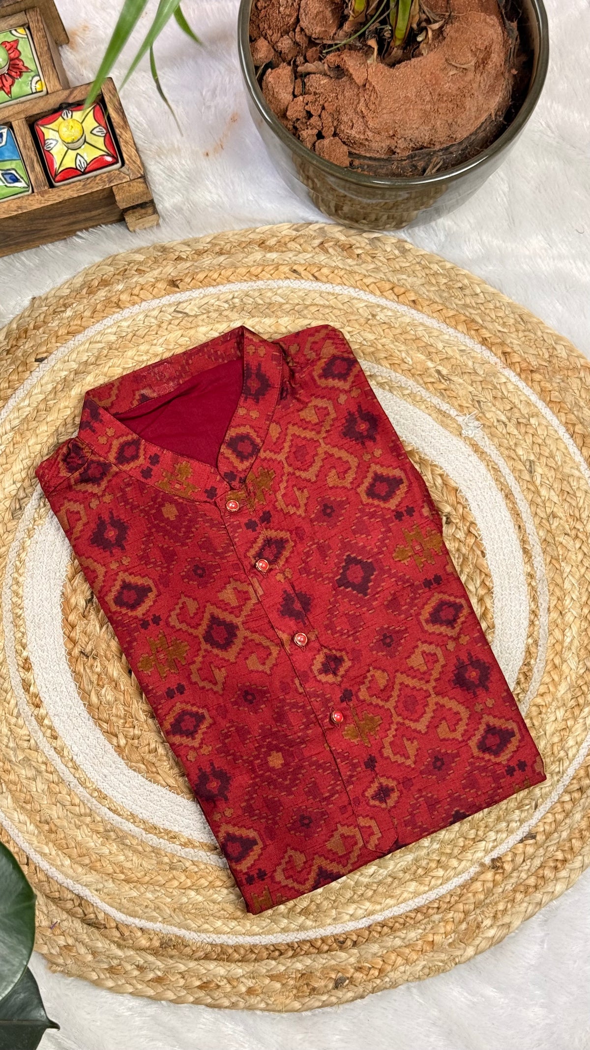 Rust Red Ikat Heritage Kurta