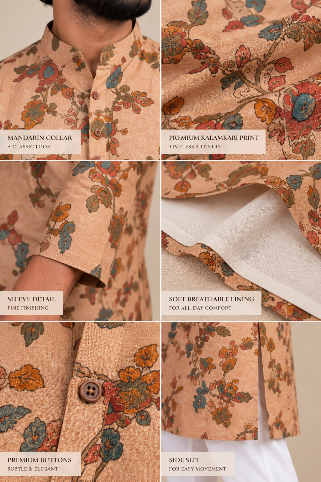 Peach Premium Mogra Chanderi elegant floral Kalamkari Kurta