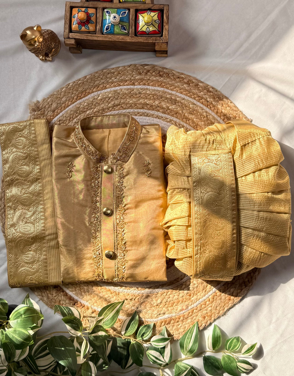 Gold Tissue Silk Dhoti Set