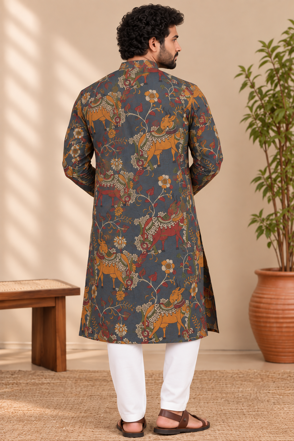 Charcoal Blue Kalamkari Kurta – Mogra Chanderi