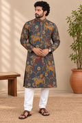 Charcoal Blue Kalamkari Kurta – Mogra Chanderi
