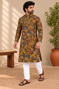 Mustard Gold Floral Kalamkari Kurta – Mogra Chanderi