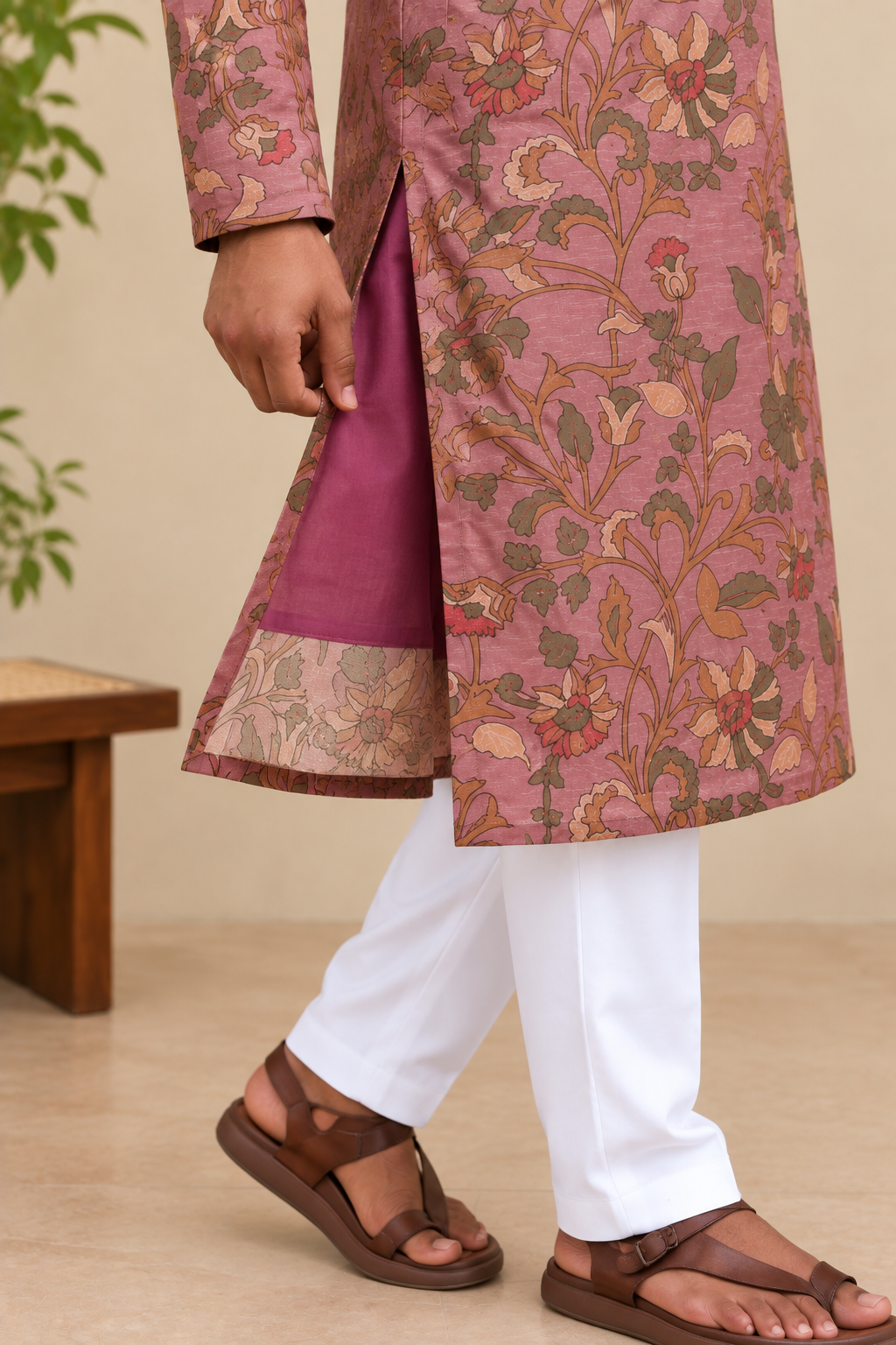 Mauve Pink Kalamkari Kurta with Soft Breathable Lining