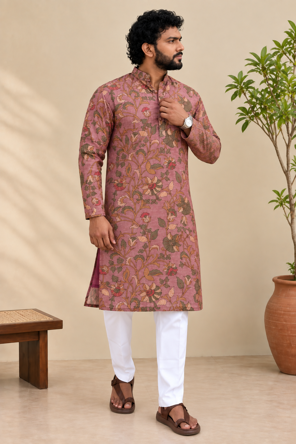 Mauve Pink Kalamkari Kurta with Soft Breathable Lining
