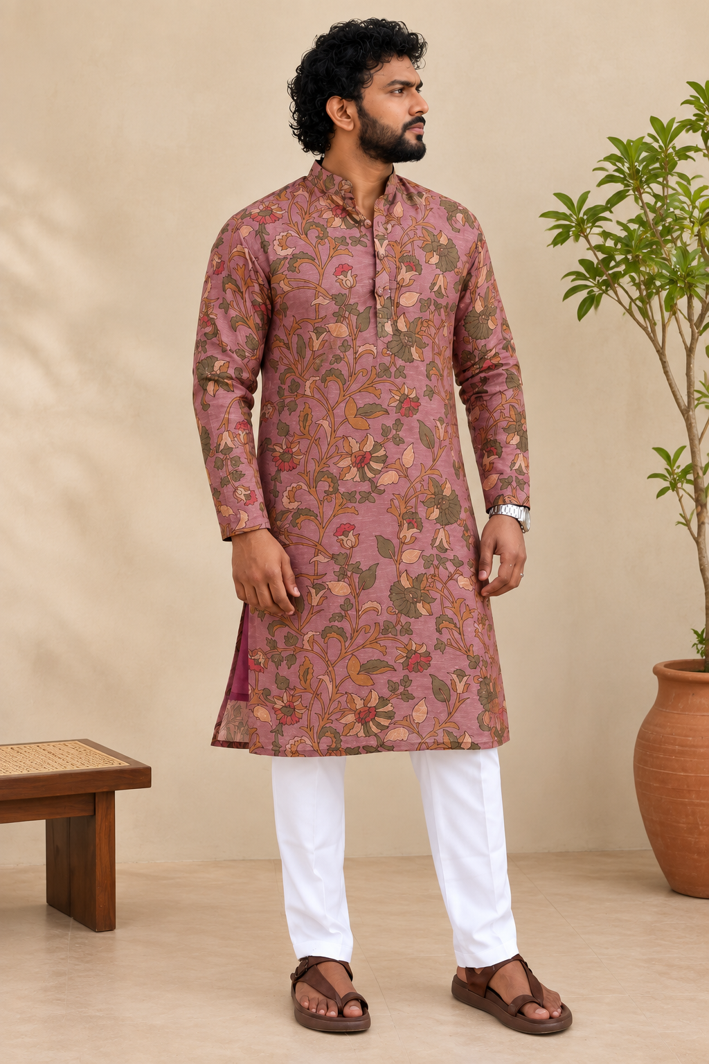Mauve Pink Kalamkari Kurta with Soft Breathable Lining