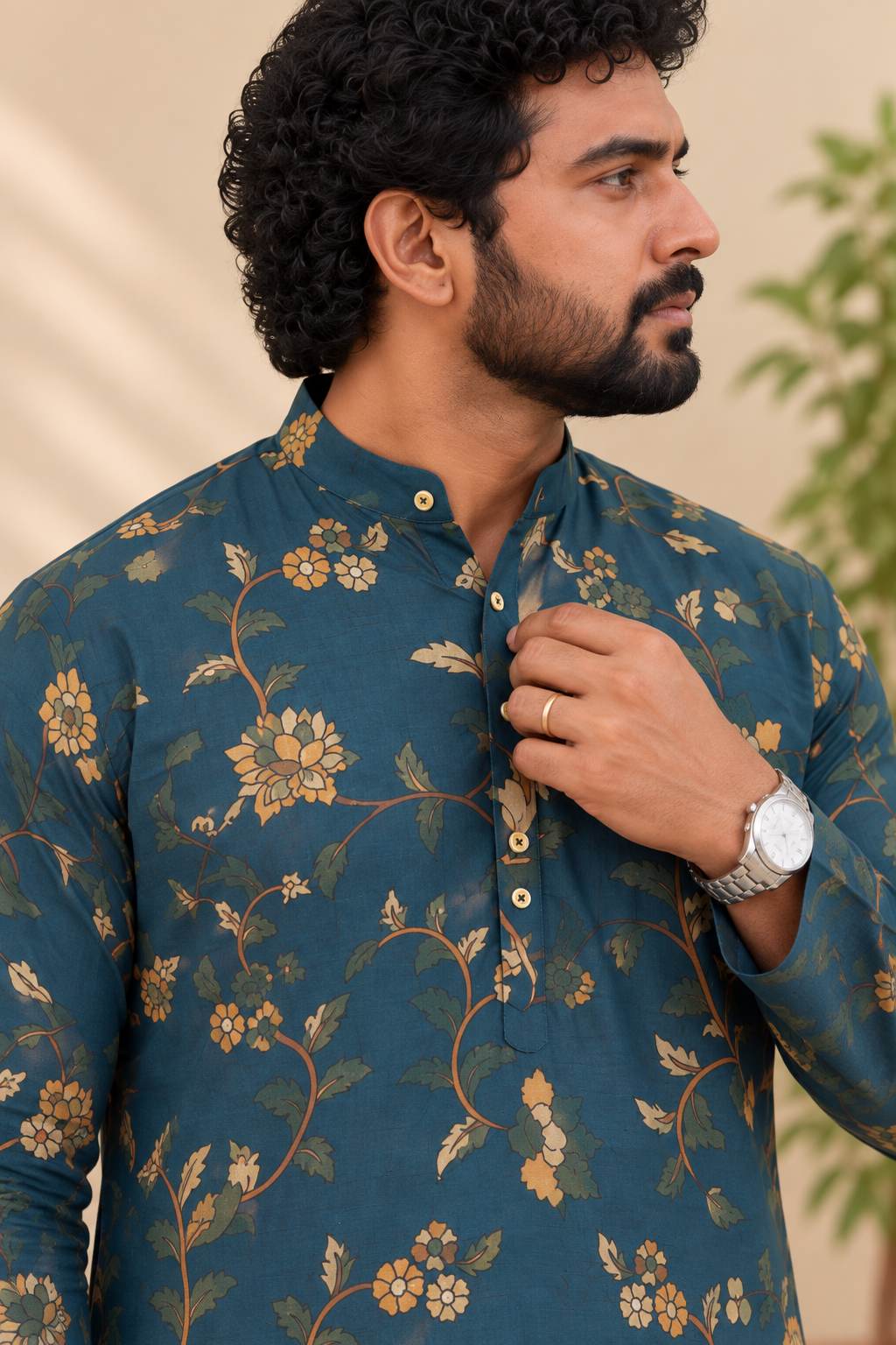 Teal Blue Floral Kalamkari Kurta – Mogra Chanderi