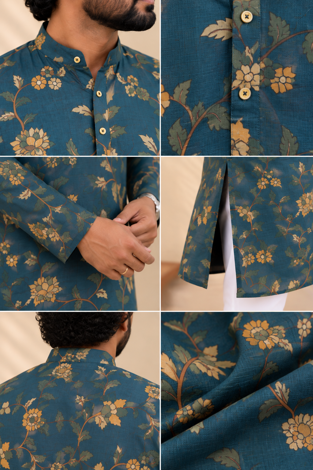 Teal Blue Floral Kalamkari Kurta – Mogra Chanderi