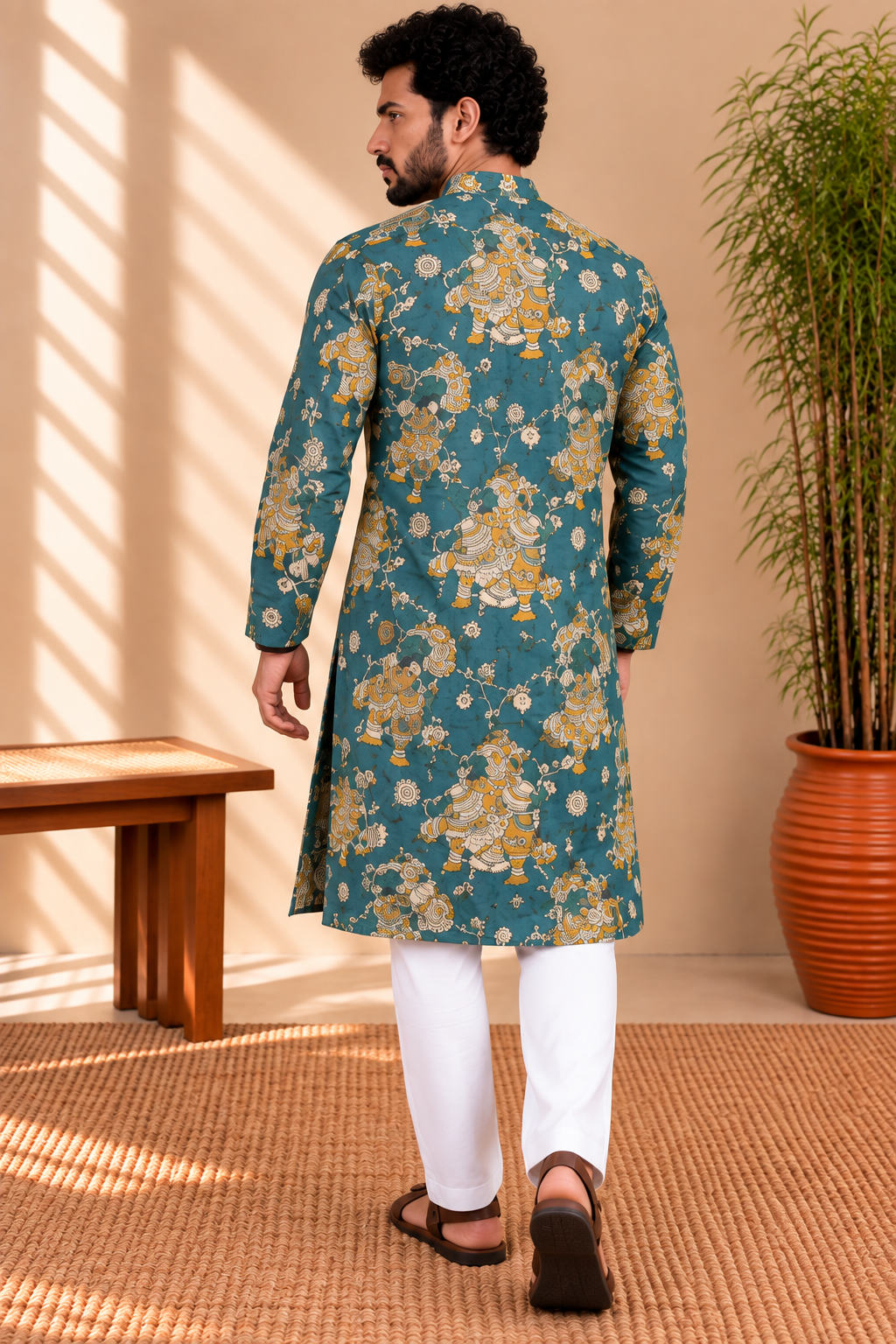 Teal Kalamkari Folk Art Kurta – Mogra Chanderi
