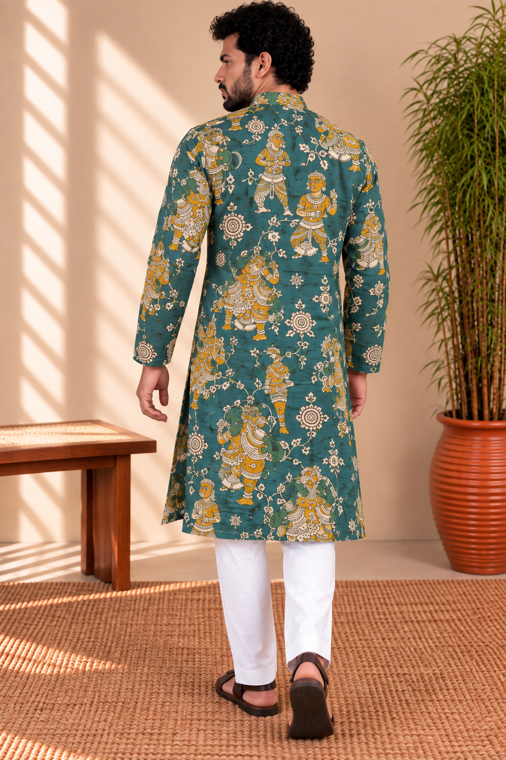 Teal Kalamkari Folk Art Kurta – Mogra Chanderi