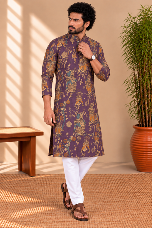 Deep Plum Kalamkari Kurta – Mogra Chanderi