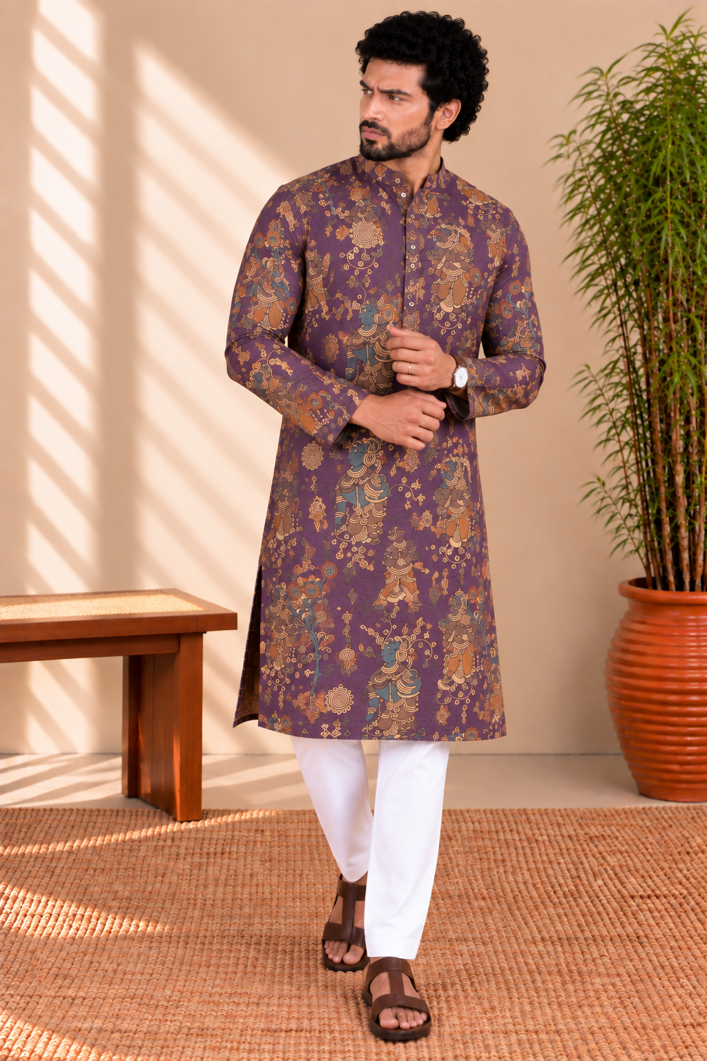 Deep Plum Kalamkari Kurta – Mogra Chanderi