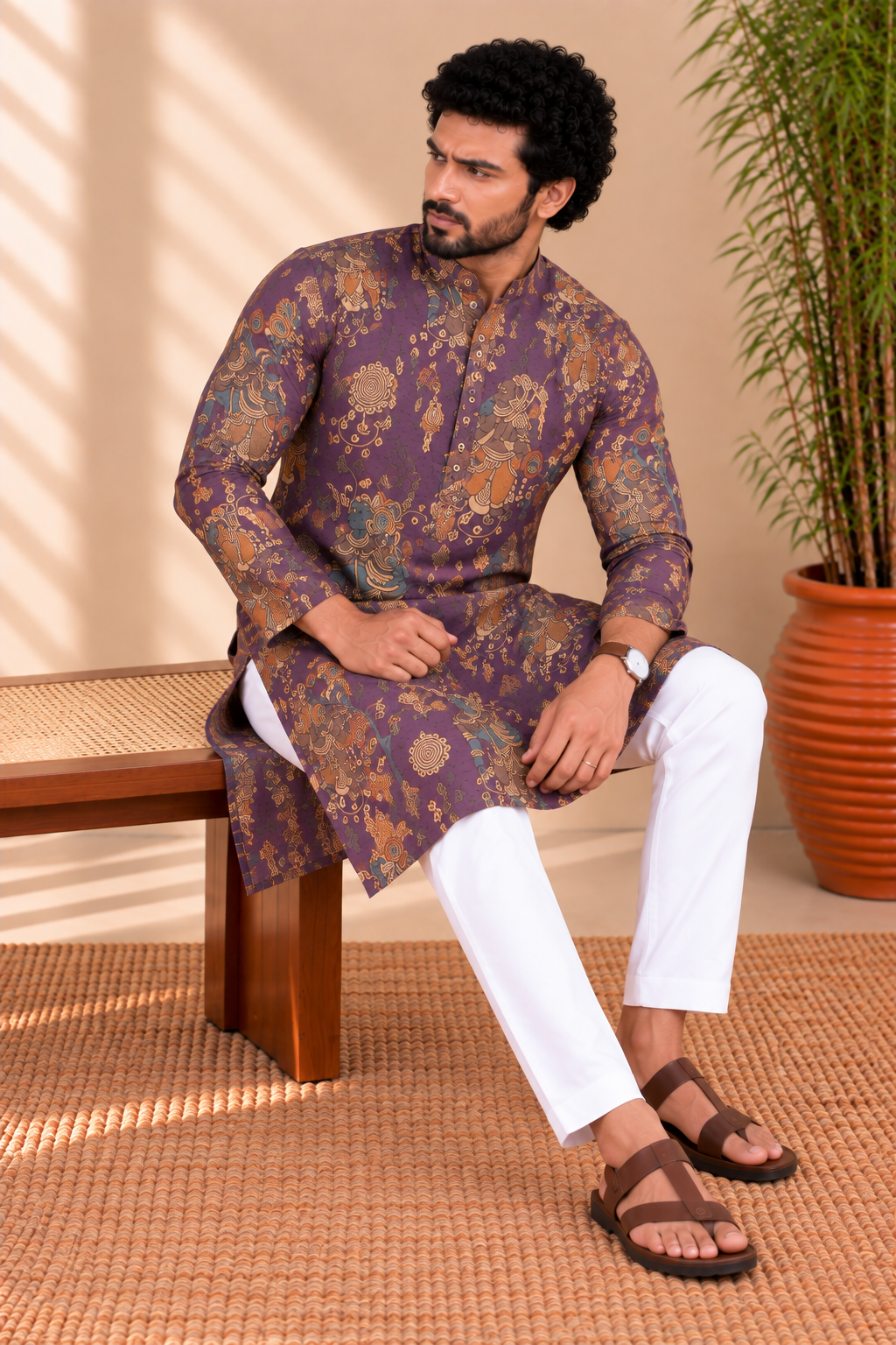 Deep Plum Kalamkari Kurta – Mogra Chanderi