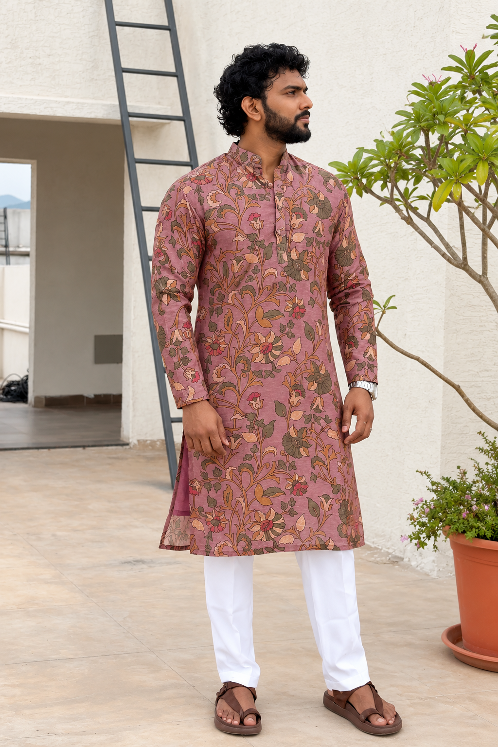 Mauve Pink Kalamkari Kurta with Soft Breathable Lining
