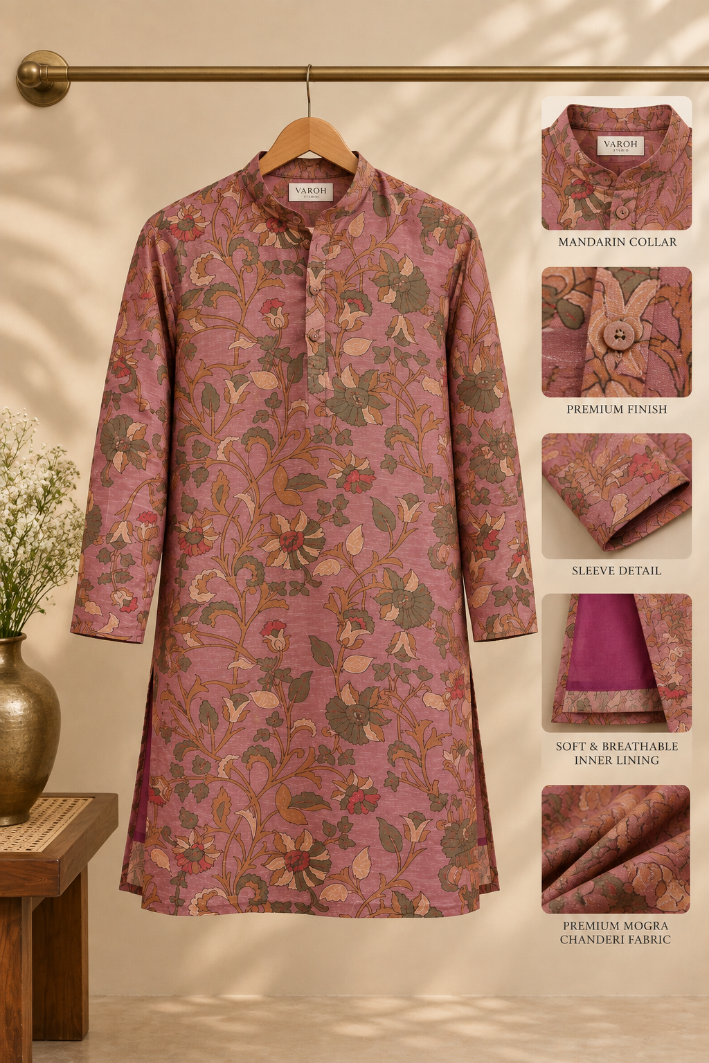 Mauve Pink Kalamkari Kurta with Soft Breathable Lining