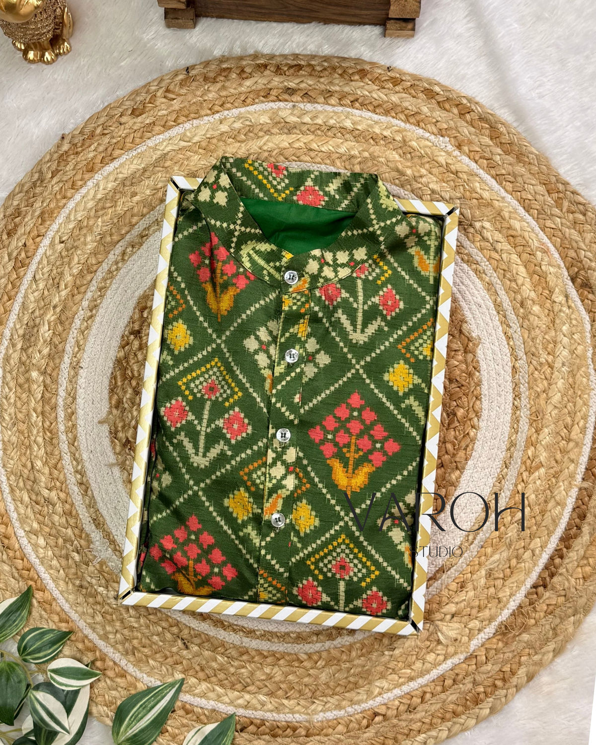 Olive Green Patola Floral Men’s Kurta