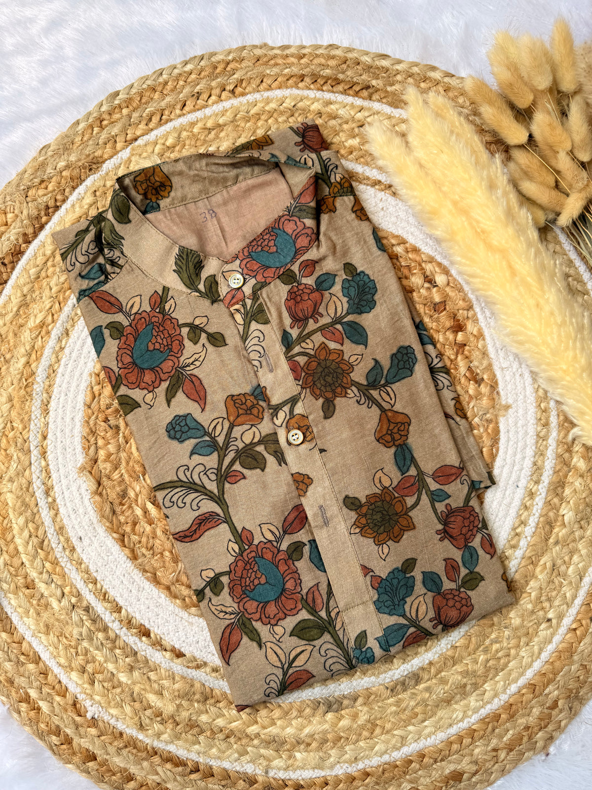 Kalamkari Beige Floral Kurta – Chanderi