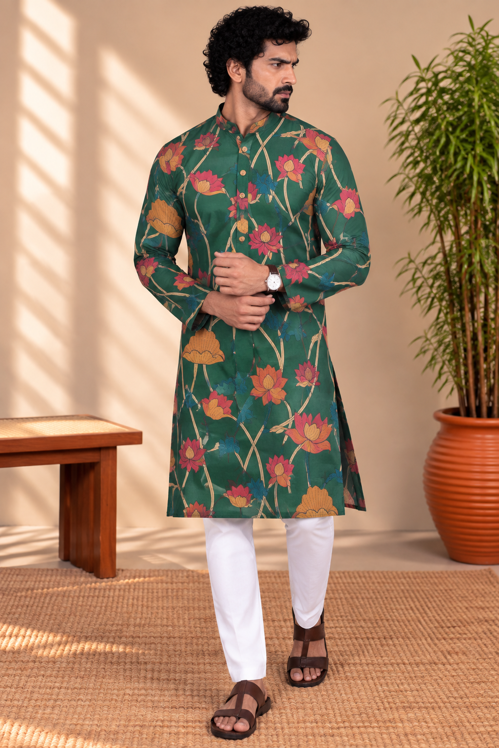 Emerald Green Floral Kalamkari Kurta – Mogra Chanderi