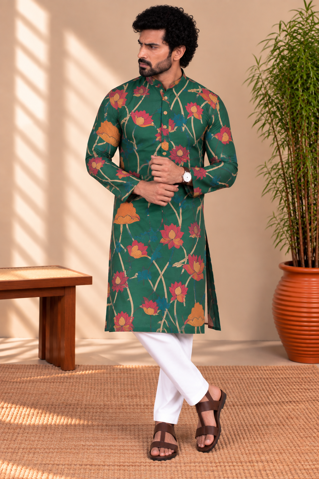 Emerald Green Floral Kalamkari Kurta – Mogra Chanderi