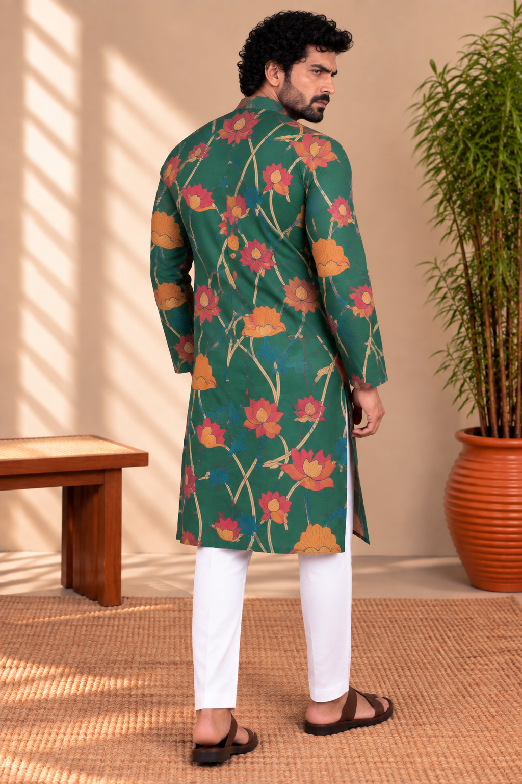 Emerald Green Floral Kalamkari Kurta – Mogra Chanderi