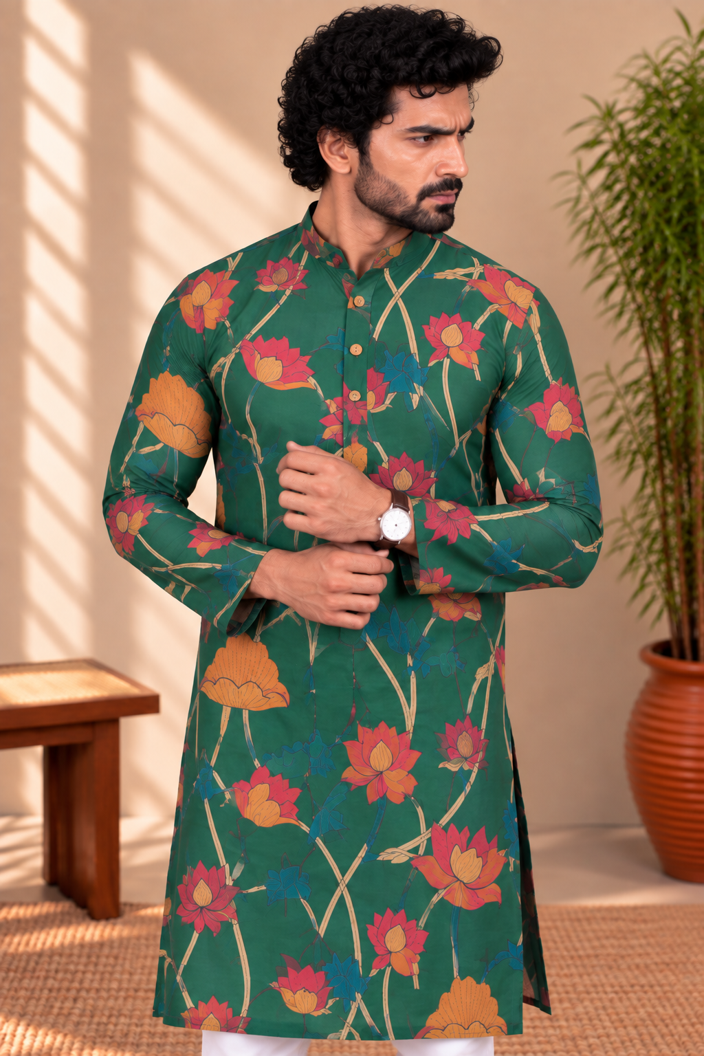 Emerald Green Floral Kalamkari Kurta – Mogra Chanderi