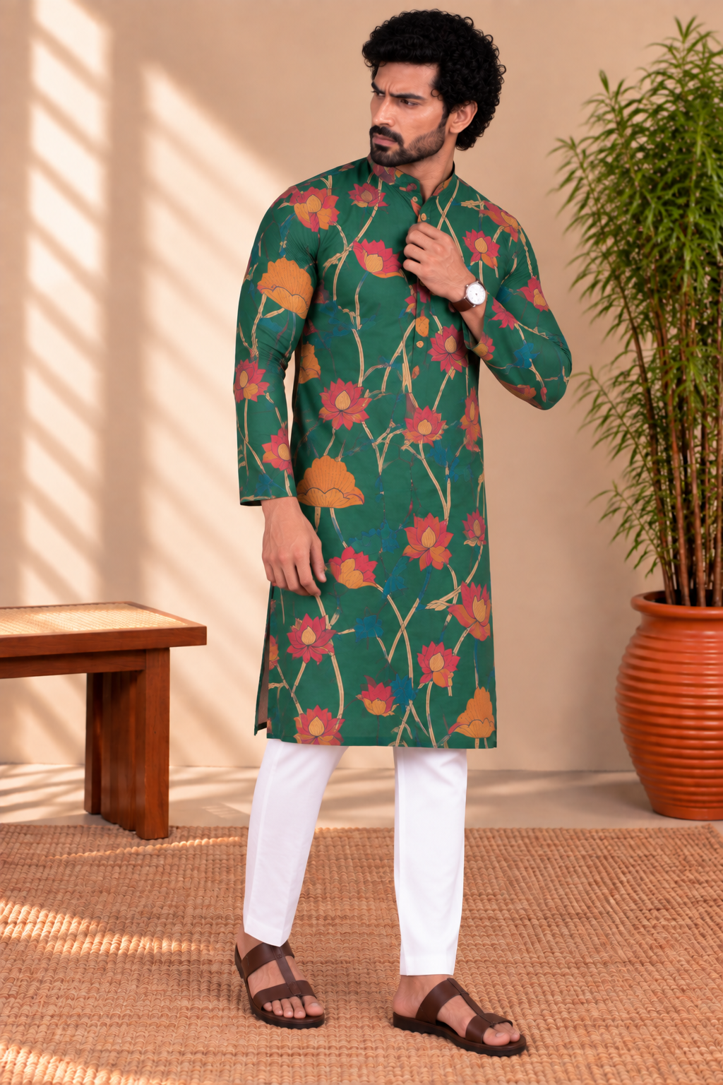 Emerald Green Floral Kalamkari Kurta – Mogra Chanderi