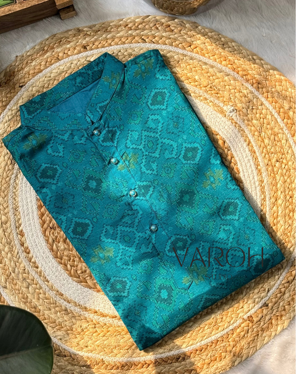 Teal Blue IKAT Men’s Kurta