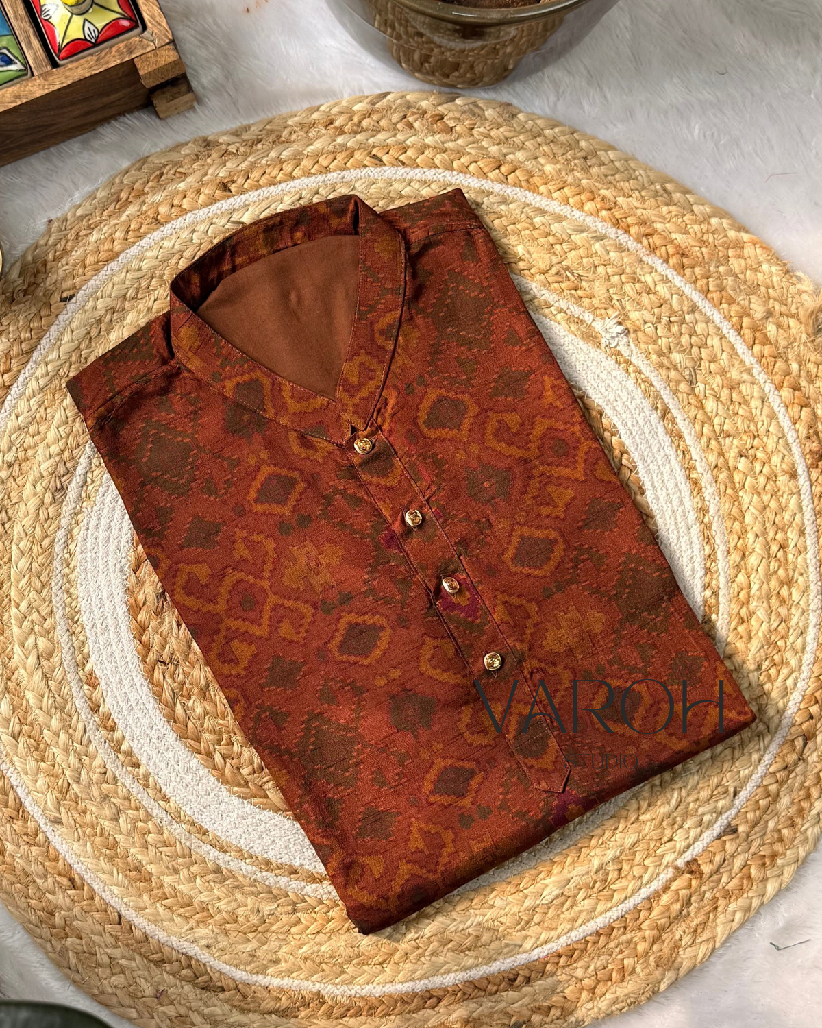 Rust Brown IKAT Men’s Kurta