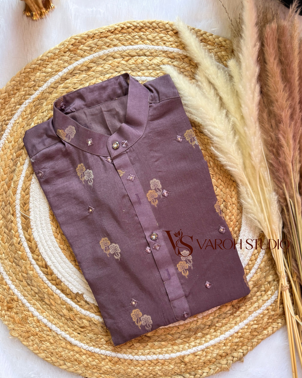Russian Silk Mulberry Wine Printed Kurta