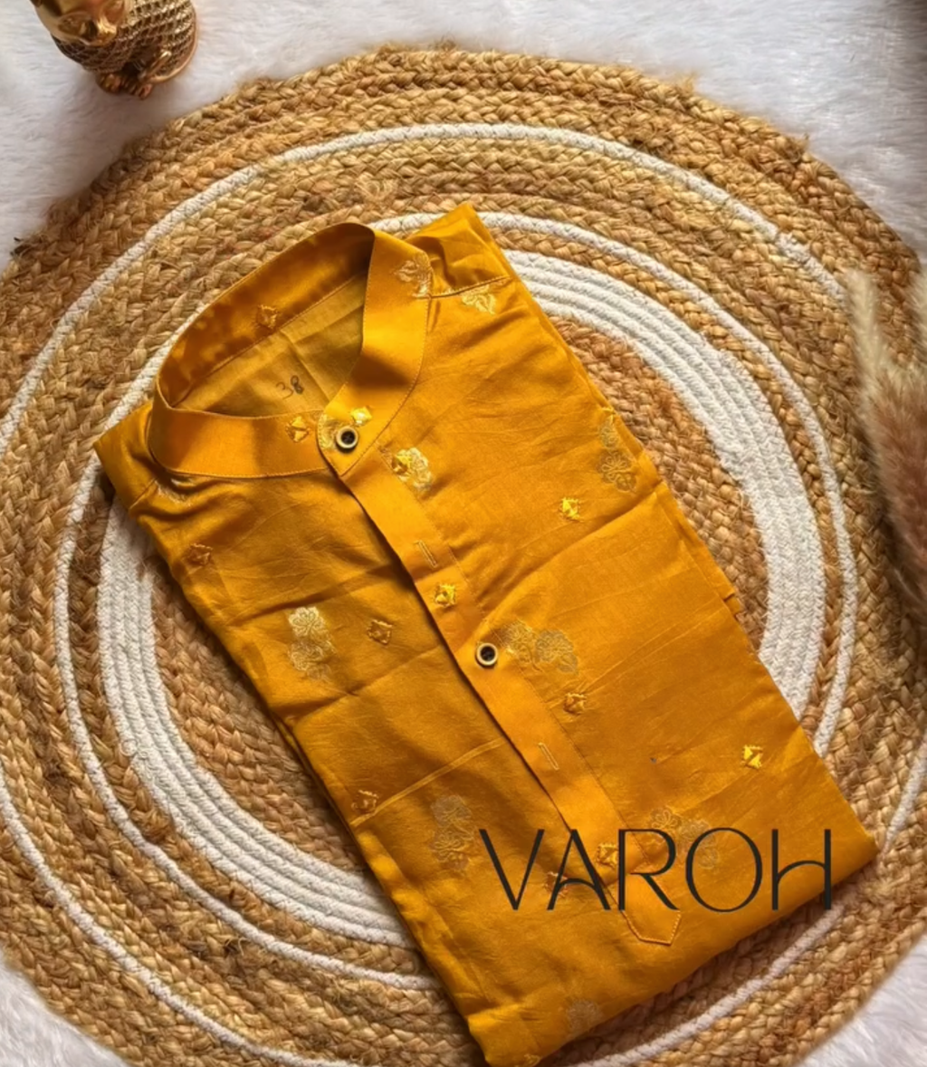 Yellow Russian silk Kurta