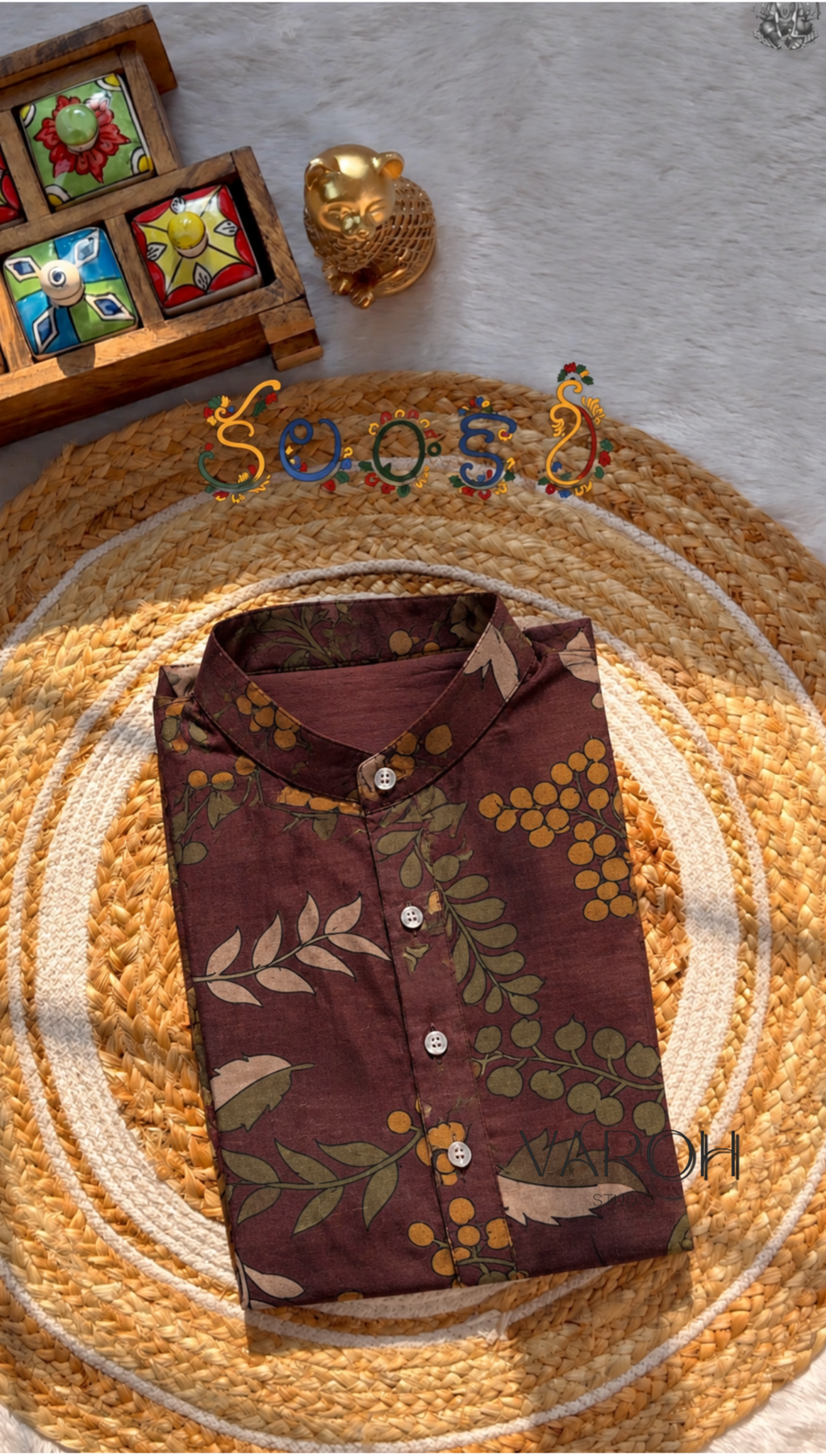 Kalamkari Floral – Burgundy Men’s Kurta