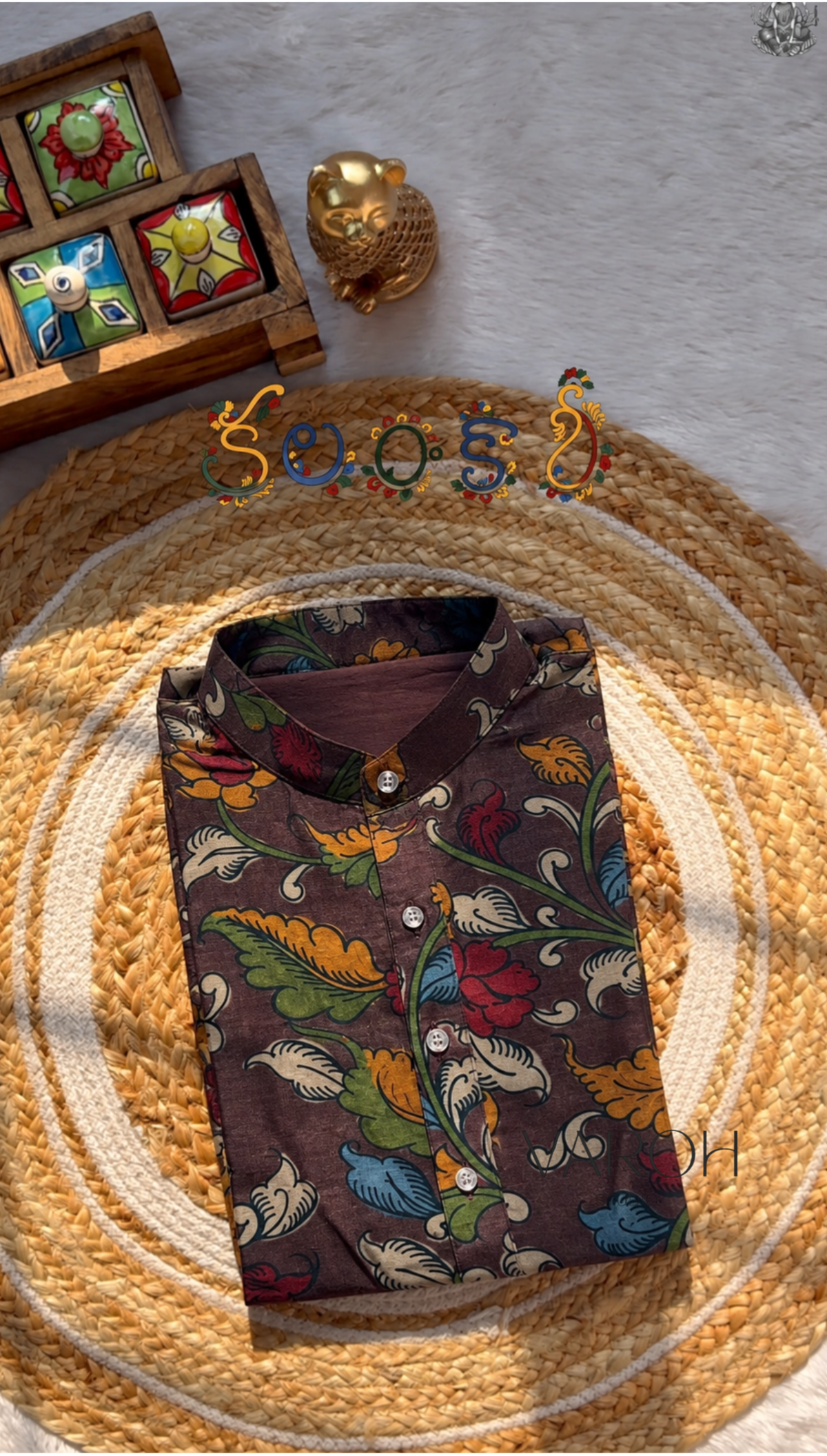 Kalamkari – Rich Plum Brown & Multicolour Floral Men's Kurta