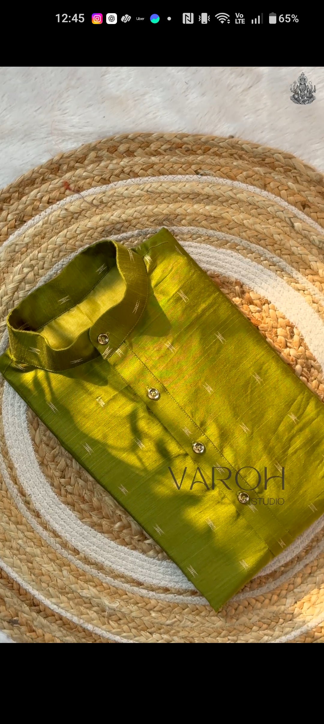 Olive Green Raw Silk Men's Kurta