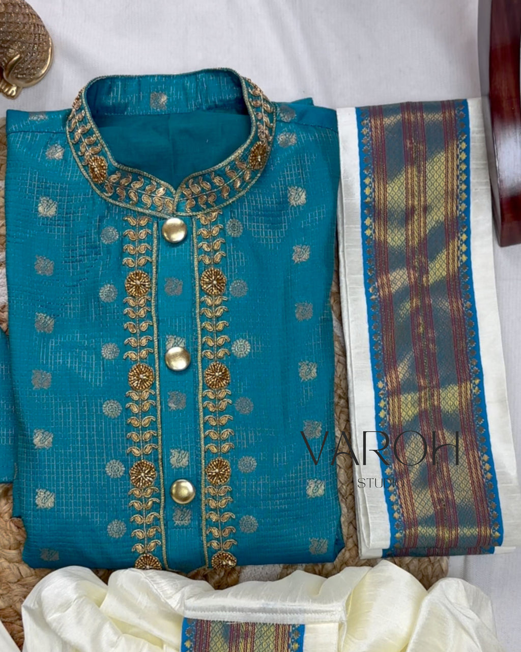 Benarasi Silk Dhoti Set with Zardosi Work