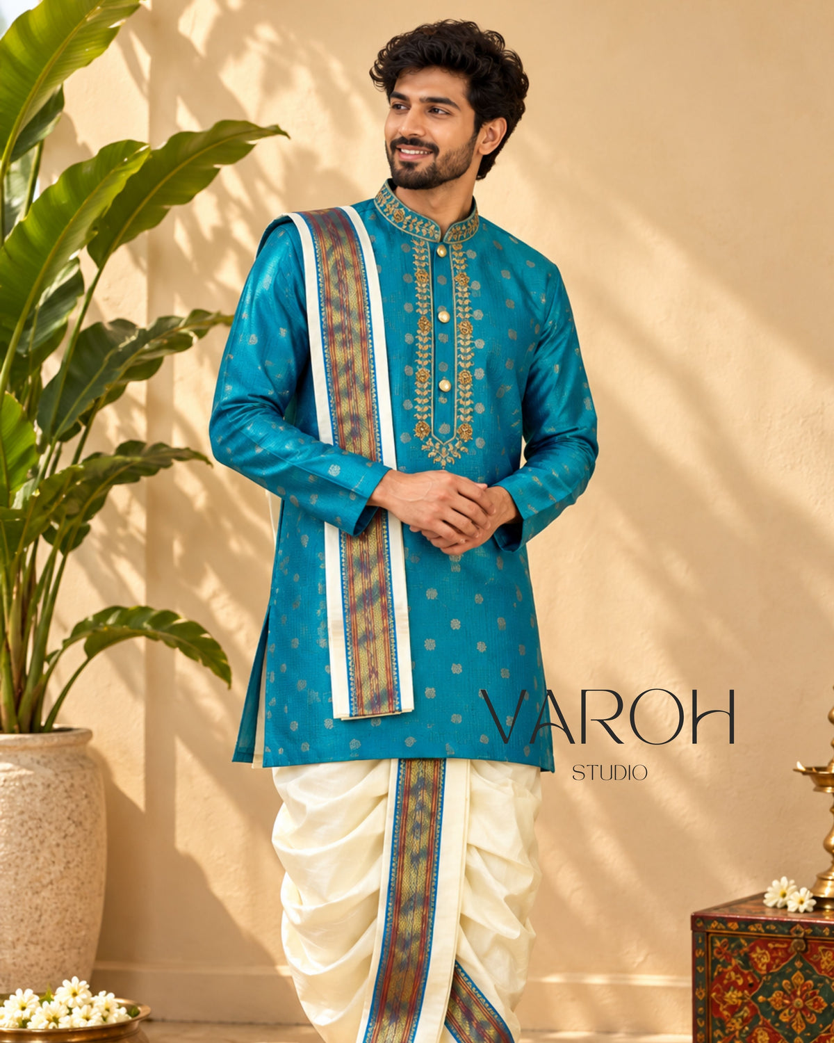 Benarasi Silk Dhoti Set with Zardosi Work